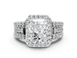 Platinum 9 Carat Radiant Cut Halo  Ring with Split Shank and Four-Prong Setting_12