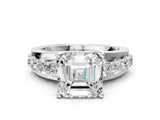 Platinum Asscher Brilliant Solitaire with Side Stones on a Pave Band and Four-Prong Setting_14