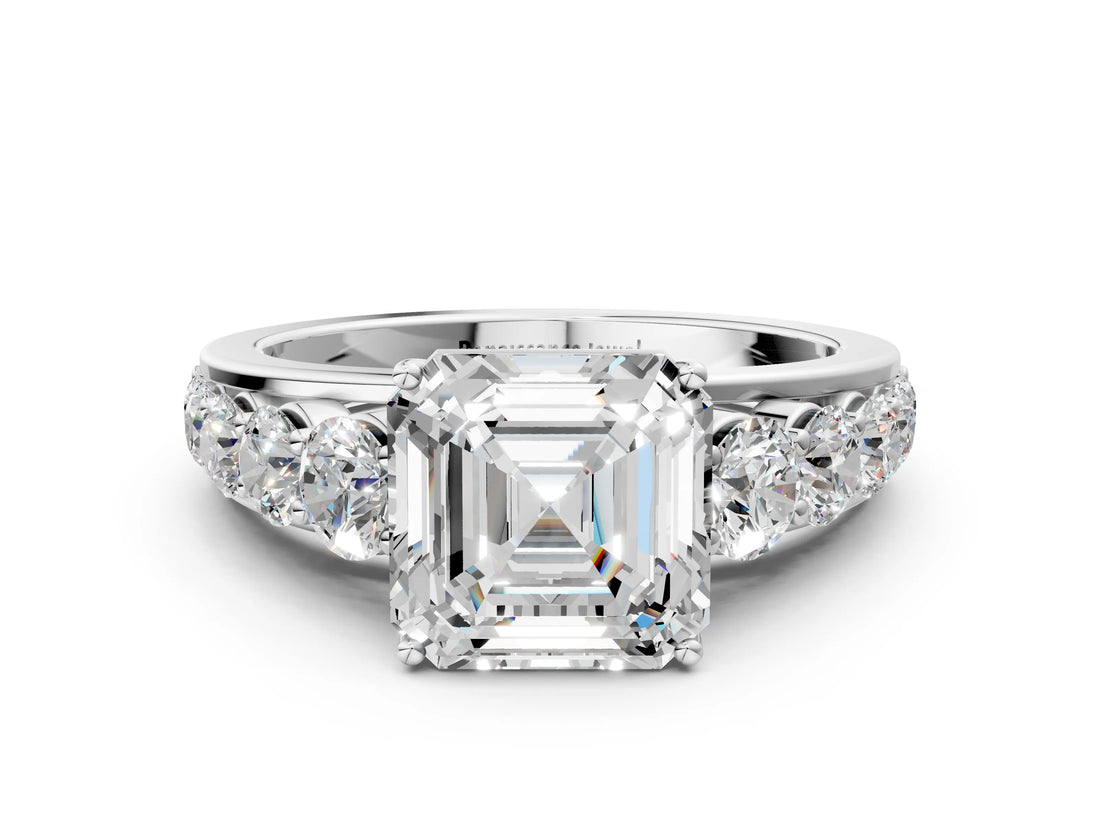 Platinum Asscher Cut Brilliant Diamond Pavé Band with Six-Prong Setting_7