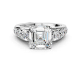 Platinum Asscher Cut Brilliant Diamond Pavé Band with Six-Prong Setting_7