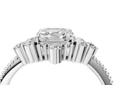 Platinum Asscher Cut Brilliant Diamond with Cluster Setting on a Beaded Band and Four-Prong Setting_11