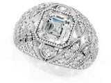 Platinum Asscher Cut Brilliant Halo Pave Diamond Milgrain Ring_14