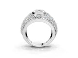 Platinum Asscher Cut Brilliant Halo Pave Diamond Milgrain Ring_16