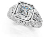 Platinum Asscher Cut Brilliant Milgrain Filigree Diamond Ring with Square Prong Setting_14