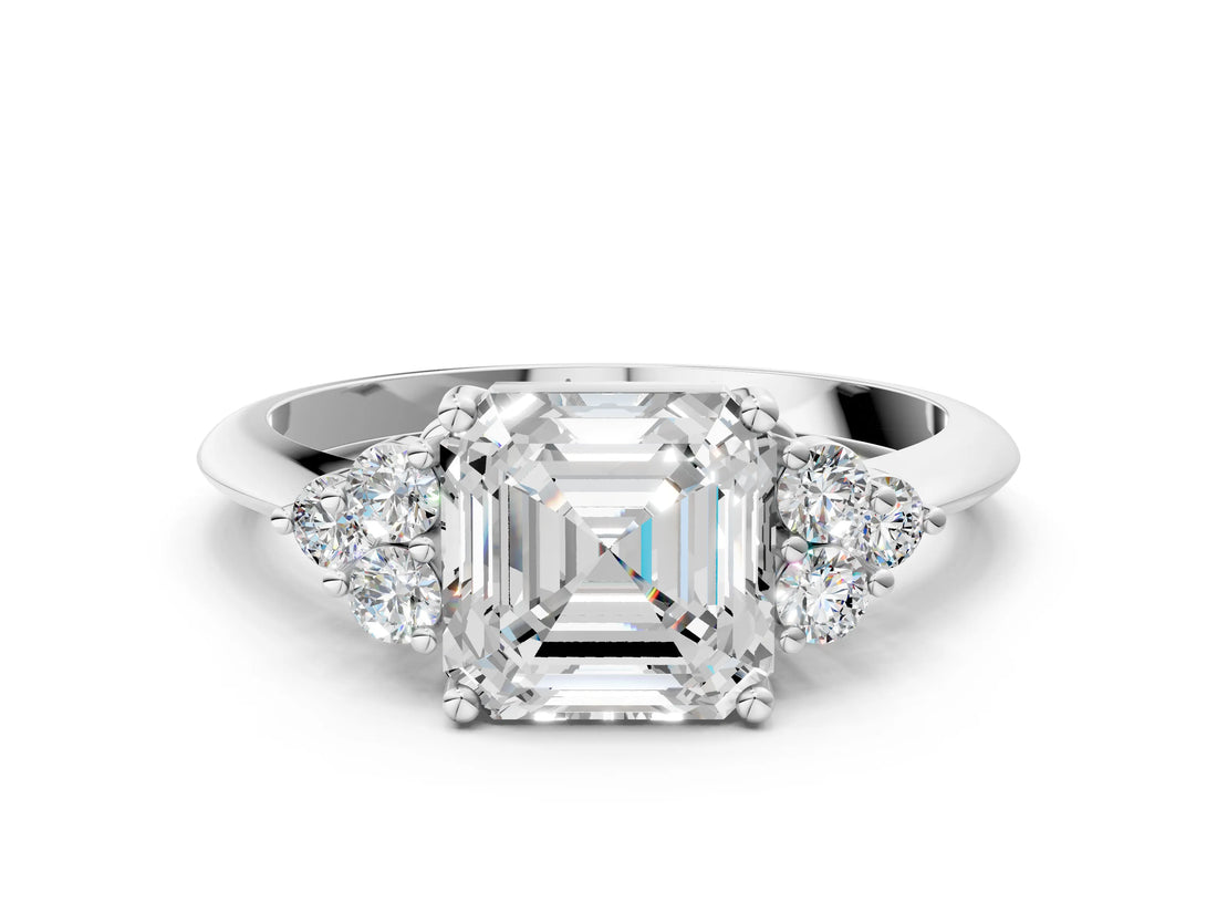 Platinum Asscher Cut Cut Diamond Cluster Ring with Solitaire Band and Four-Prong Setting_7