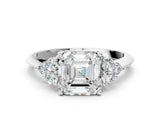 Platinum Asscher Cut Cut Diamond Cluster Ring with Solitaire Band and Four-Prong Setting_7