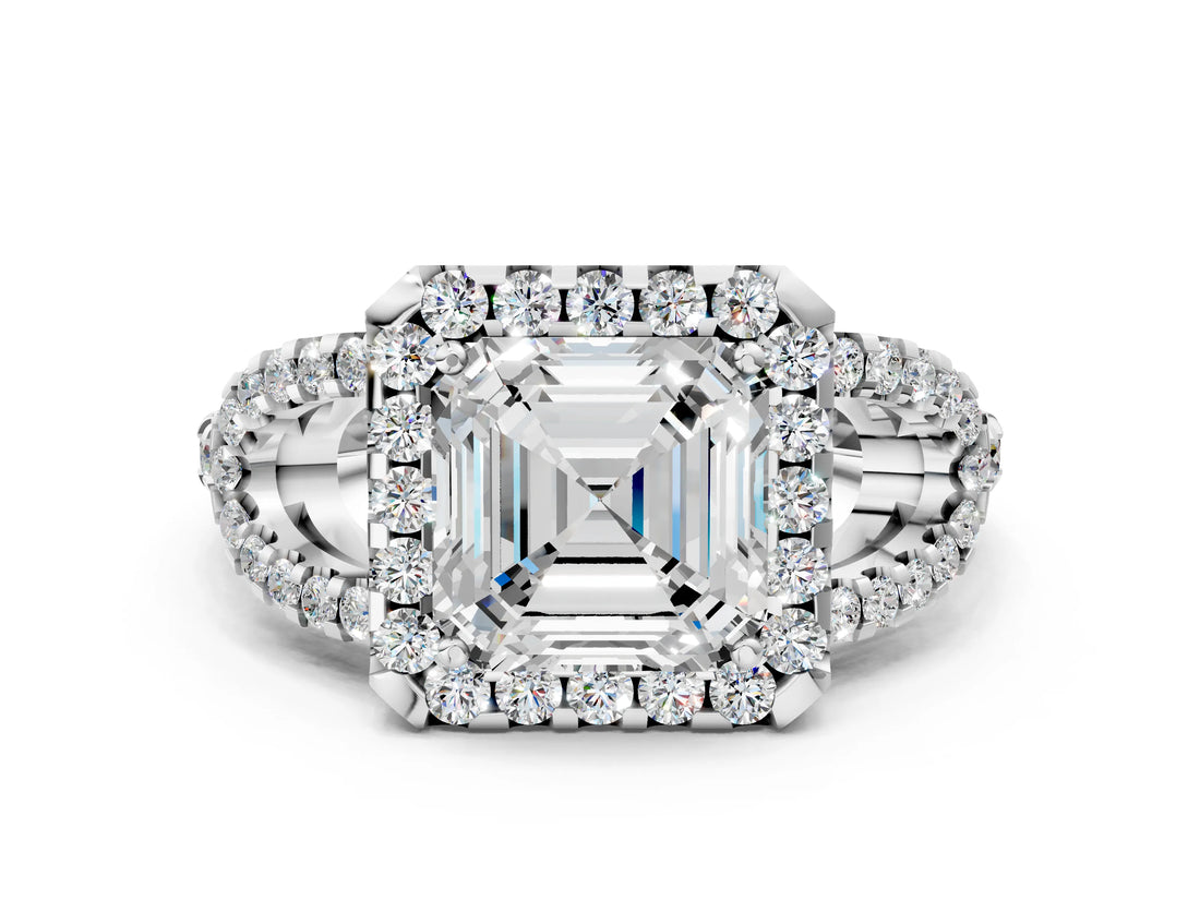 Platinum Asscher Cut Cut Diamond Halo Engagement Ring with Open Split Pavé Band_13