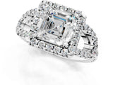 Platinum Asscher Cut Cut Diamond Halo Engagement Ring with Open Split Pavé Band_14