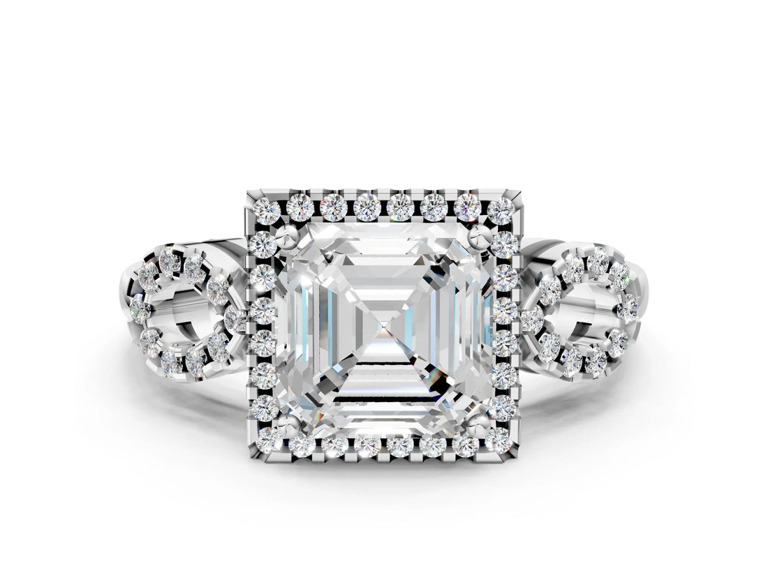 Platinum Asscher Cut Cut Halo Diamond Infinity Band with Four-Prong Setting_13