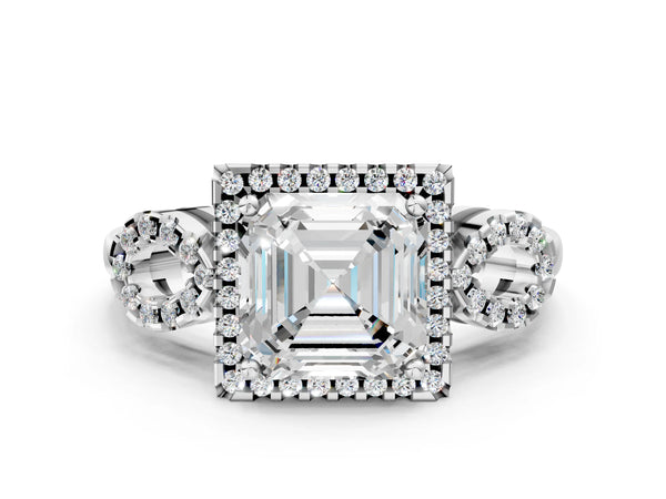 Platinum Asscher Cut Pave Infinity Halo Engagement Ring Setting