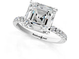 Platinum Asscher Cut Diamond Brilliant Solitaire Ring with Pavé Band and Four-Prong Setting_1