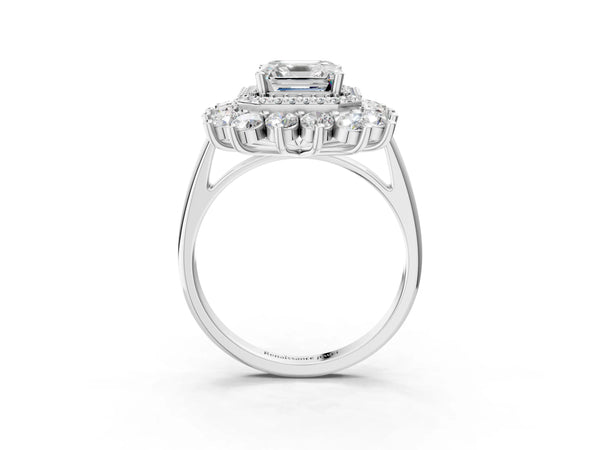 Platinum Asscher Cut Floral Double Halo Engagement Ring Setting