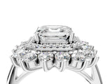 Platinum Asscher Cut Diamond Floral Double Halo Engagement Ring with Prong Setting_11