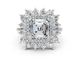 Platinum Asscher Cut Diamond Floral Double Halo Engagement Ring with Prong Setting_7