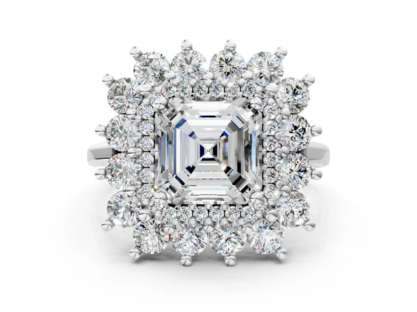 Platinum Asscher Cut Floral Double Halo Engagement Ring Setting