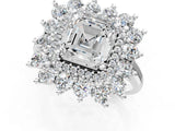 Platinum Asscher Cut Diamond Floral Double Halo Engagement Ring with Prong Setting_8