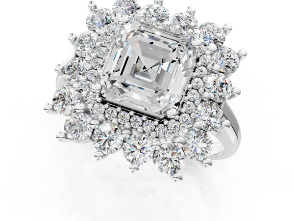 Platinum Asscher Cut Floral Double Halo Engagement Ring Setting