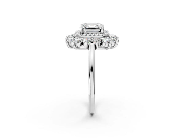 Platinum Asscher Cut Floral Double Halo Engagement Ring Setting