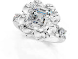 Platinum Asscher Cut Diamond Floral Halo Engagement Ring with Shared Prong Setting 1
