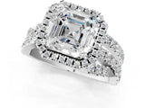 Platinum Asscher Cut Diamond Halo Ring with Round Split Shank and Prong Setting_1