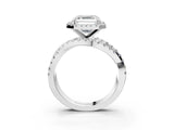 Platinum Asscher Cut Diamond Halo Ring with Round Split Shank and Prong Setting_3