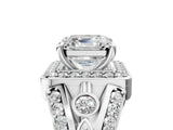 Platinum Asscher Cut Diamond Halo Ring with Split Shank and Bezel Accents and Four-Prong Setting_18