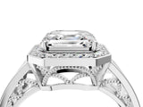 Platinum Asscher Cut Diamond Halo Ring with Split Shank and Bezel Accents and Prong Setting_17