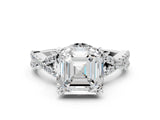 Platinum Asscher Cut Diamond  Halo Twist Band Solitaire Prong Setting Ring_12