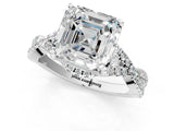 Platinum Asscher Cut Diamond  Halo Twist Band Solitaire Prong Setting Ring_13