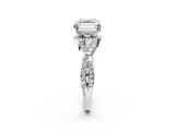 Platinum Asscher Cut Diamond  Halo Twist Band Solitaire Prong Setting Ring_14