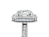 Platinum Asscher Cut Diamond Milgrain Halo Engagement Ring with Round Pavé Band and Prong Setting_17