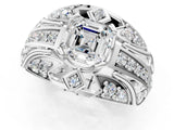 Platinum Asscher Cut Diamond Pave Art Deco Split Shank Ring with Four-Prong Setting_14