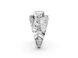 Platinum Asscher Cut Diamond Pave Art Deco Split Shank Ring with Four-Prong Setting_15
