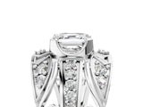 Platinum Asscher Cut Diamond Pave Art Deco Split Shank Ring with Four-Prong Setting_18