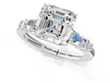 Platinum Asscher Cut Diamond Ring with Baguette Side Stones, Channel Set Band, and Four-Prong Setting_26