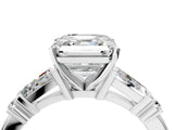 Platinum Asscher Cut Diamond Ring with Baguette Side Stones, Channel Set Band, and Four-Prong Setting_29