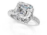Platinum Asscher Cut Diamond Scalloped Halo Engagement Ring with Round Shared Prong Band_13