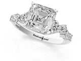 Platinum Asscher Cut Diamond Scattered Round Accent Ring with Prong Setting_19