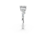 Platinum Asscher Cut Diamond Scattered Round Accent Ring with Prong Setting_20