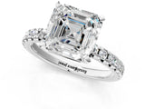 Platinum Asscher Cut Diamond Solitaire Pavé Engagement Ring with Round Band and Prong Setting_3