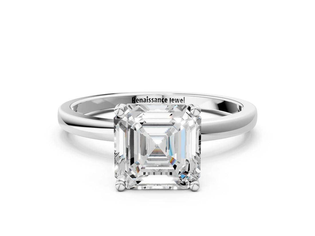 Platinum Asscher Cut Diamond Solitaire Ring with Classic Band and Four-Prong Setting_7