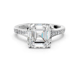 Platinum Asscher Cut Diamond Solitaire Ring with Pavé Band and Prong Setting_28