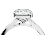 Platinum Asscher Cut Diamond Solitaire Ring with Pavé Band and Prong Setting_32