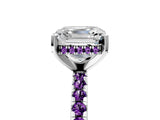 Platinum Asscher Cut Diamond Solitaire Ring with Round with Amethyst side stone Pavé Band and Four-Prong Setting_17