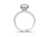 Platinum Asscher Cut Diamond Solitaire Ring with Round with Aquamarine side stone Pavé Band and Four-Prong Setting_15