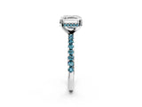 Platinum Asscher Cut Diamond Solitaire Ring with Round with Blue Topaz side stone Pavé Band and Four-Prong Setting_14