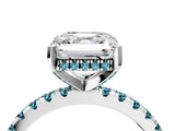 Platinum Asscher Cut Diamond Solitaire Ring with Round with Blue Topaz side stone Pavé Band and Four-Prong Setting_16