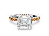 Platinum Asscher Cut Diamond Solitaire Ring with Round with Citrine side stone Pavé Band and Four-Prong Setting_12