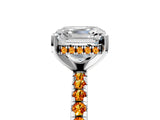 Platinum Asscher Cut Diamond Solitaire Ring with Round with Citrine side stone Pavé Band and Four-Prong Setting_17