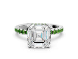 Platinum Asscher Cut Diamond Solitaire Ring with Round with Peridot side stone Pavé Band and Four-Prong Setting_12